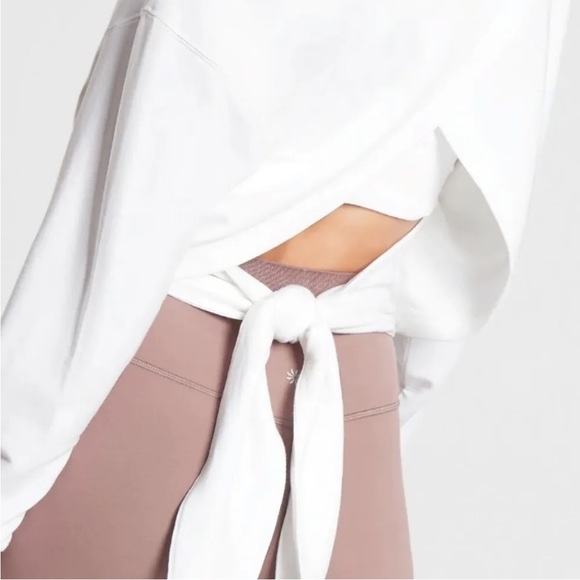 Athleta yoga open back cross tie sweater top tencell Cotton blend - Picture 4 of 10